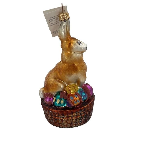 Christopher Radko EASTER Rabbit Bunny Glitter Ornament Egg Basket Tag 6.5 Inches - Picture 6 of 9